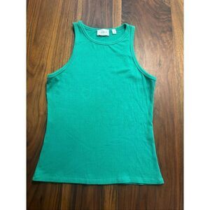 Cyrus Women’s  Green Ribbed Racer Vest Sleeveless Crew Neck Tank Top Size Small